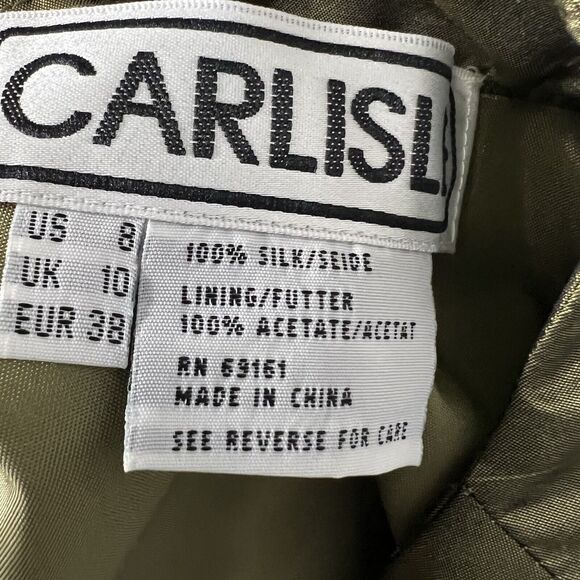 Carlisle Sz 8 Skirt 10 Top 3 Piece Silk Maxi Skirt Set Olive Green Embroidered - Picture 13 of 13